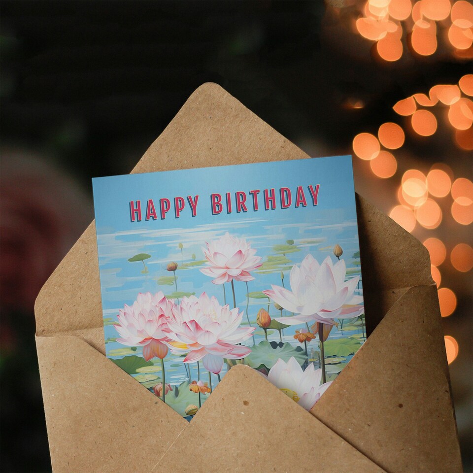 image 1 of Lotus Blooms Water Lily Pond Flowers For Her Birthday Card