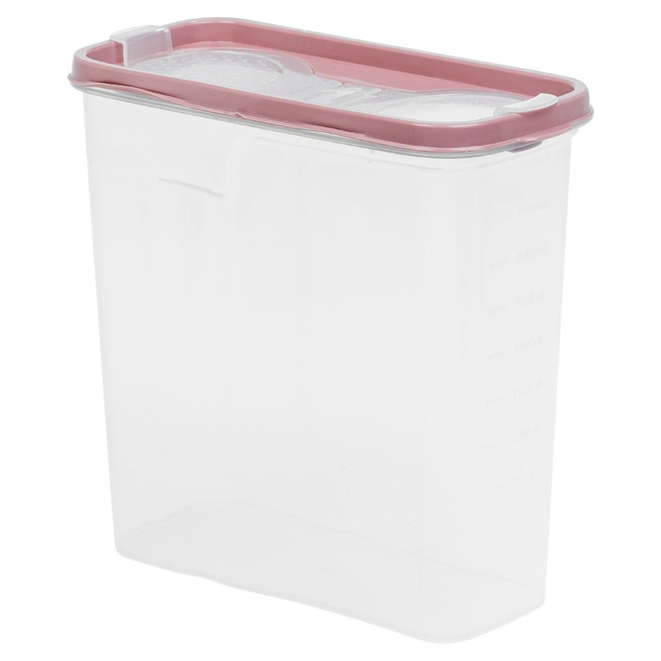 image 1 of Plastic Food Storage Cereal Container Dispenser Airtight Click Lid | Clear | Pink | 2.5 Litre Pink | 1