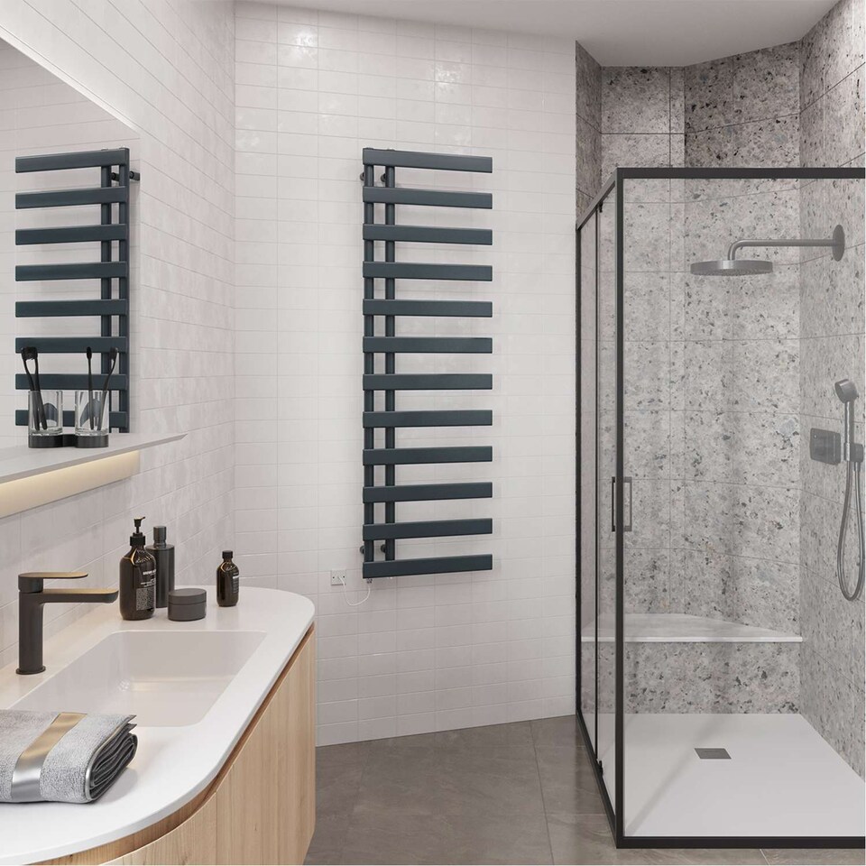 image 1 of Agar Electric Towel Rail Standard Heated Bathroom Radiator - Anthracite Grey (H) 1564mm x (W) 500mm - 600W