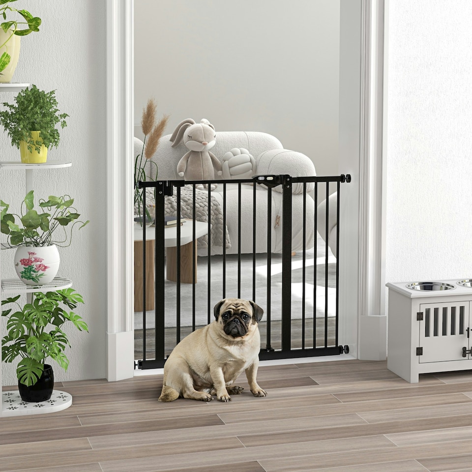 image 1 of PawHut Adjustable Safety Gate w/ 1 Extensions and Four Adjustable Screws, Black