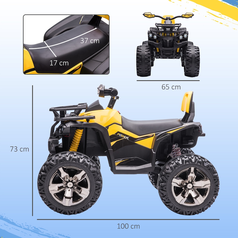image 1 of HOMCOM 12V Quad Bike, Battery Powered Ride on ATV with LED Lights, Music, Backrest, Forward, Backward, Electric Vehicle Toy Car for Kids, Yellow