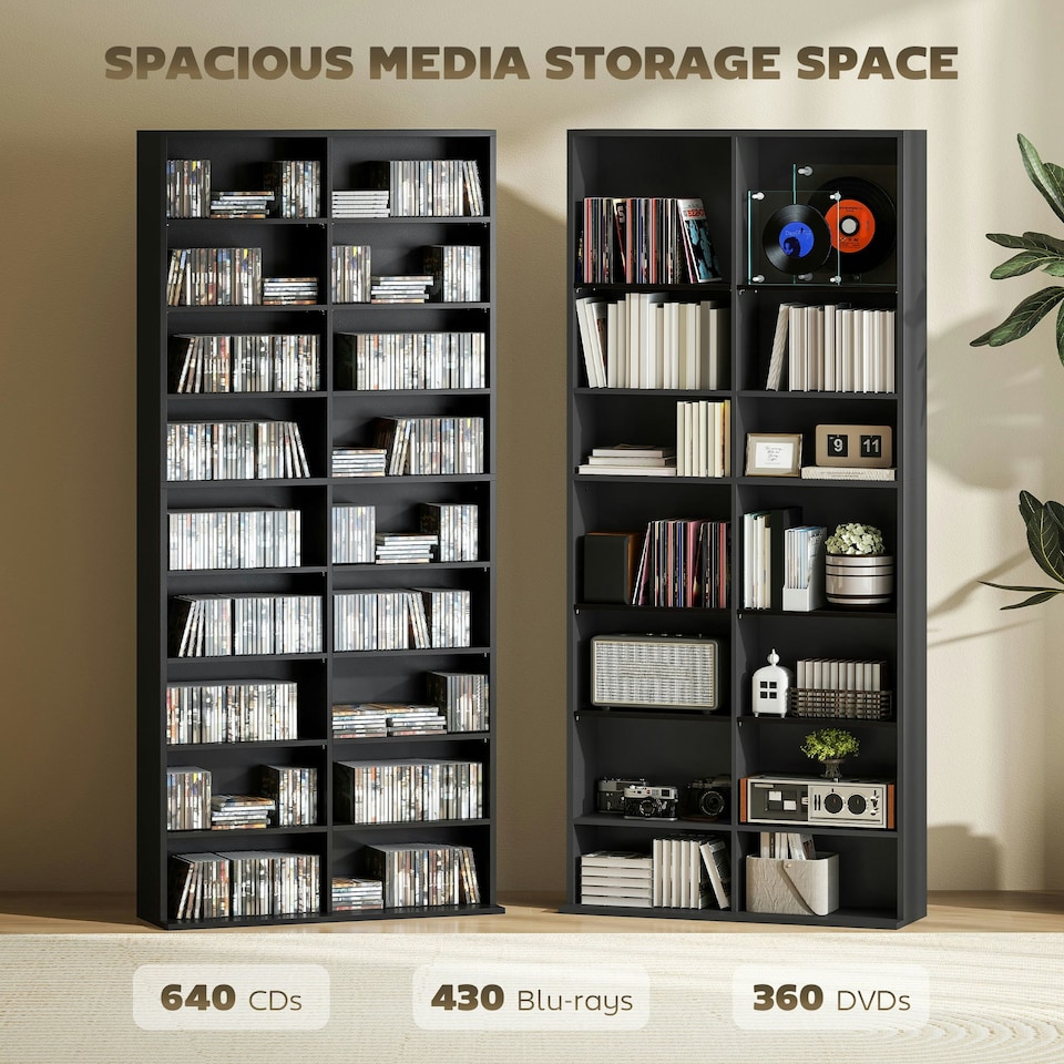 image 1 of HOMCOM 640 CD Storage Unit 360 DVD Storage Tower w/ 18 Compartments White 