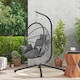 image 9 of Outsunny Outdoor Swing Chair with Thick Padded Cushion, Patio Hanging Chair with Metal Stand, Foldable Basket Egg Chair with Cup Holder, Rope Structure, for Indoor and Outdoor, Grey | Grey