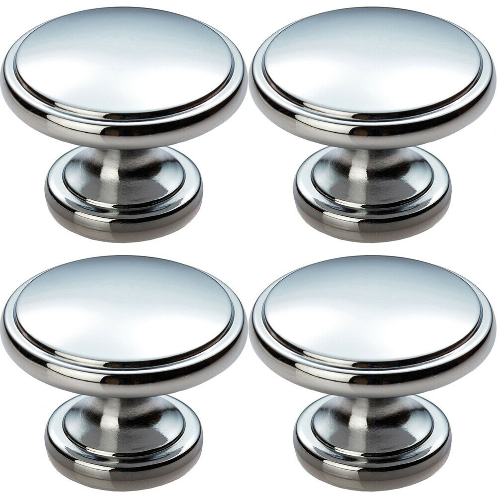 Loops 4x Ring Domed Cupboard Door Knob 38.5mm Diameter Polished Chrome Cabinet Handle