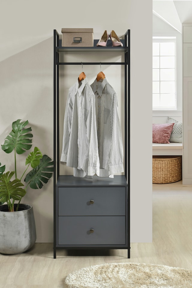 image 1 of Alva Open Wardrobe with 2 Drawers | Grey | Grey Oak