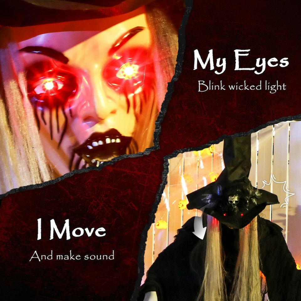 image 1 of Outsunny Voice Activated Halloween Animatronics Standing Witch, Black