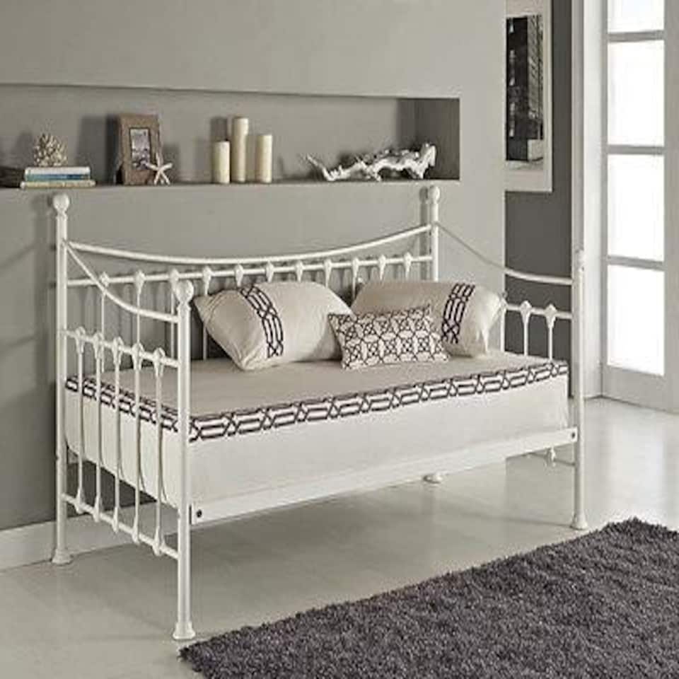 image 1 of Daybed With Trundle white 3ft single twin bed and 2 mattresses pull out metal guest room bedroom living room