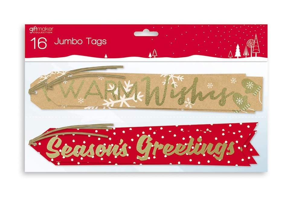 image 1 of Pack of 16 Contempory Design Jumbo Christmas Gift Tag