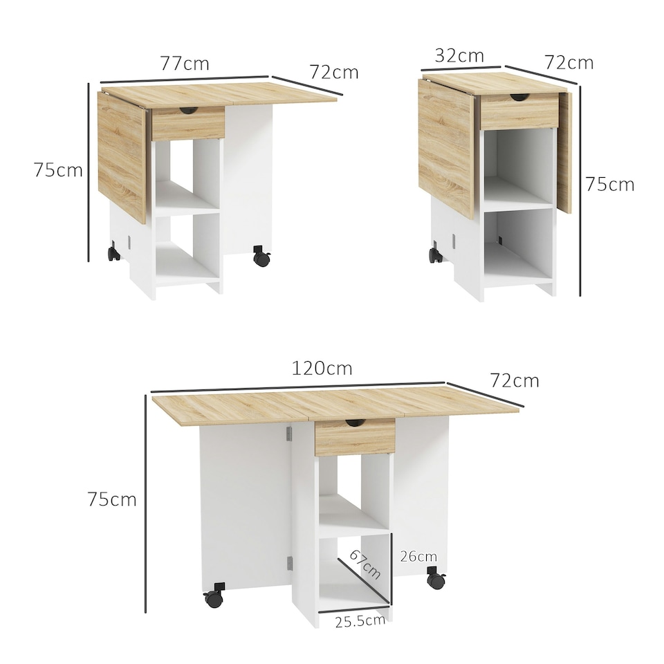image 1 of HOMCOM Foldable Dining Table, Drop Leaf Table with Storage for Kitchen, Oak Brown