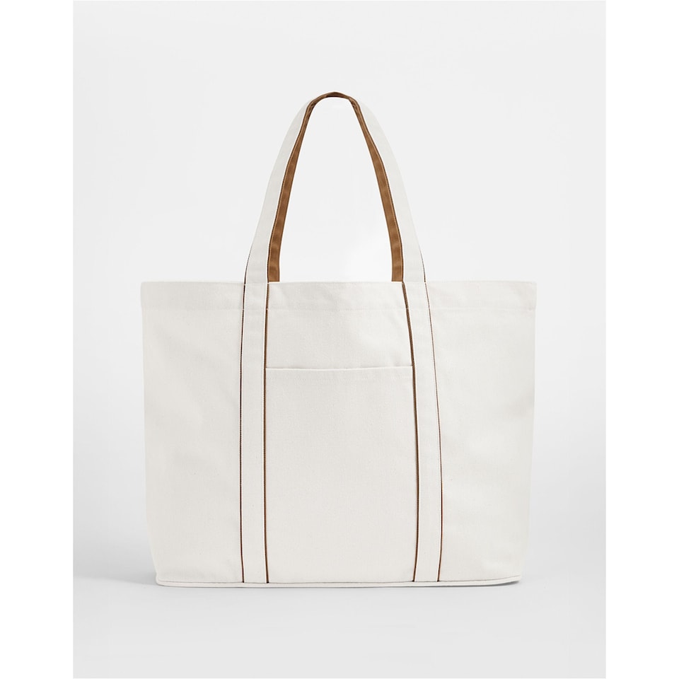 image 1 of Westford Mill Courtside Large Tote Bag | White | Soft White/Caramel | One Size | 1