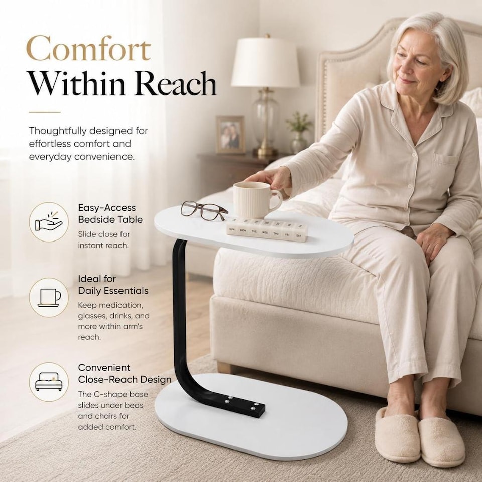 image 1 of MantraRaj Side Table for Sofa & Bed Small Snack Coffee Table Compact Couch Sofa Side Table White
