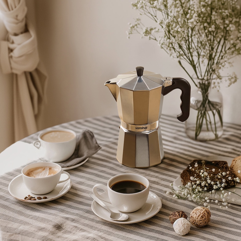 image 1 of VonShef Stovetop Coffee Maker, 9 Cup Moka Pot with Replacement Gasket