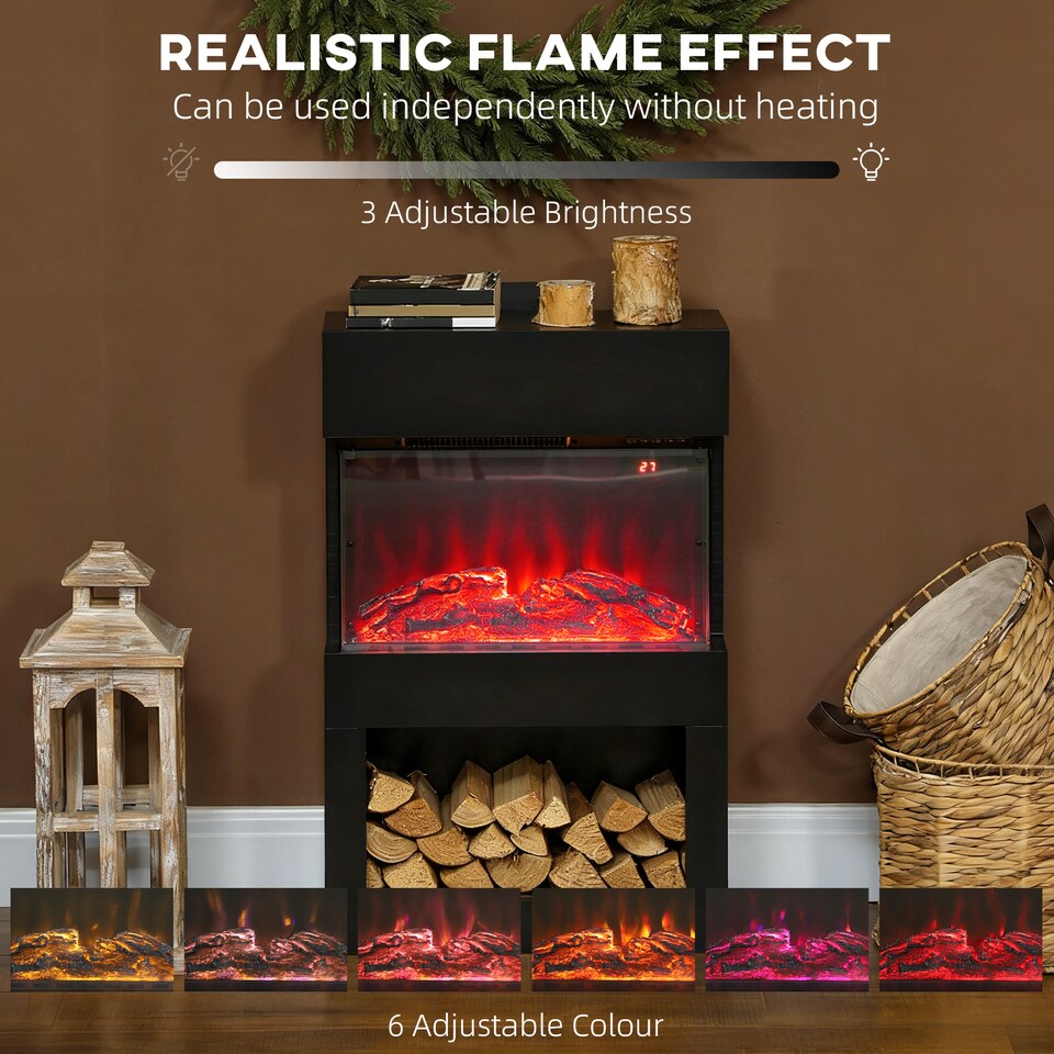 image 1 of HOMCOM Electric Fireplace with 3D Flame Effect, 6 Colours & 3 Brightness Levels, 1000W/2000W Black Electric Fire and Mantel Reach up to 30㎡ Space with Remote & Timer, 3 Sided View for Living Room | Black