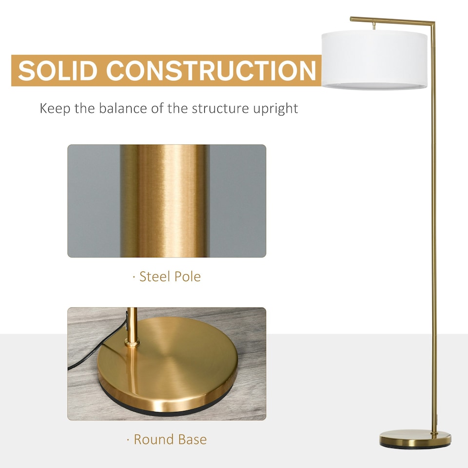 image 1 of HOMCOM Floor Lamp with Linen Lampshade Round Base for Living Room Bedroom