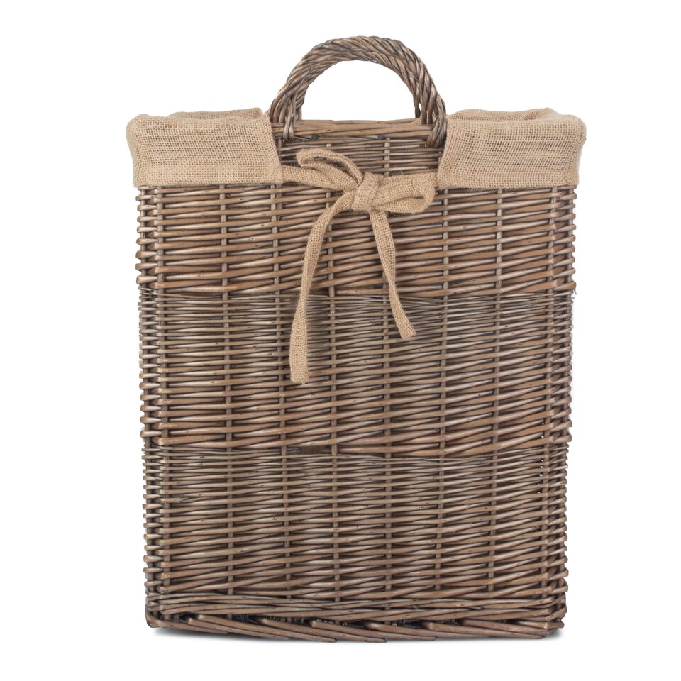image 1 of Wicker Rectangular Log Basket with Lining | Brown | Brown | One Size