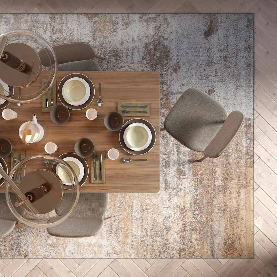 image 1 of KUKOON Neutral Beige Distressed Abstract Living Area Rug 60cm x 110cm