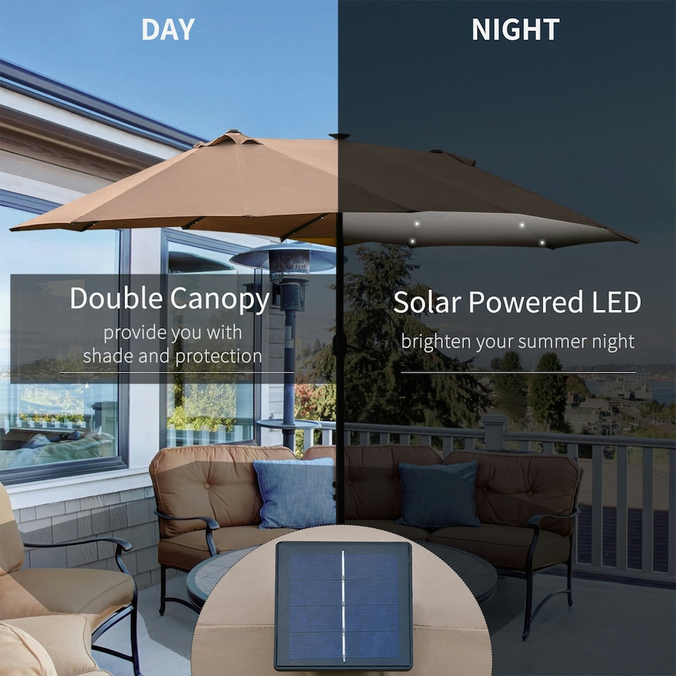 image 1 of Outsunny 4.4m Double-Sided Sun Umbrella Patio Parasol Solar Lights