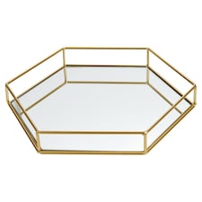 Hexagon Metal Gold Mirror Tray | Gold | L | 1