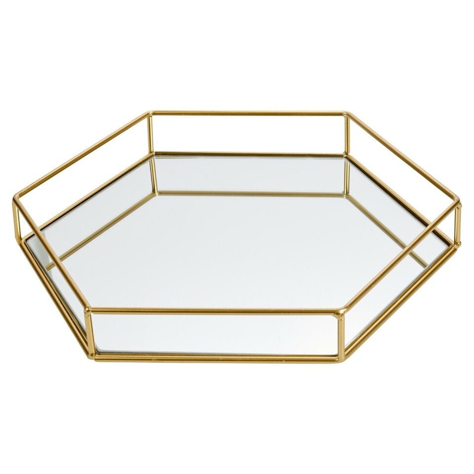 image 1 of Hexagon Metal Gold Mirror Tray | Gold | L | 1