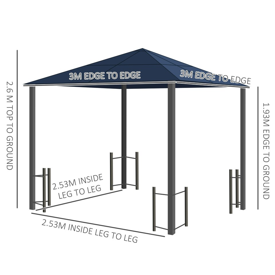 image 1 of Outsunny 3x3(m) Hardtop Gazebo with Polycarbonate Roof, Netting and Curtains
