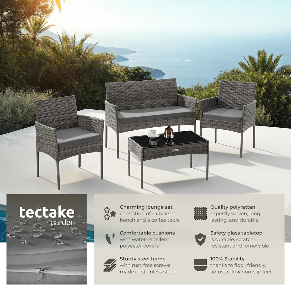 image 1 of Rattan Garden Furniture Palese - for 4 people, weather resistant | Grey | grey | 57 x 104 x 79 cm | 1