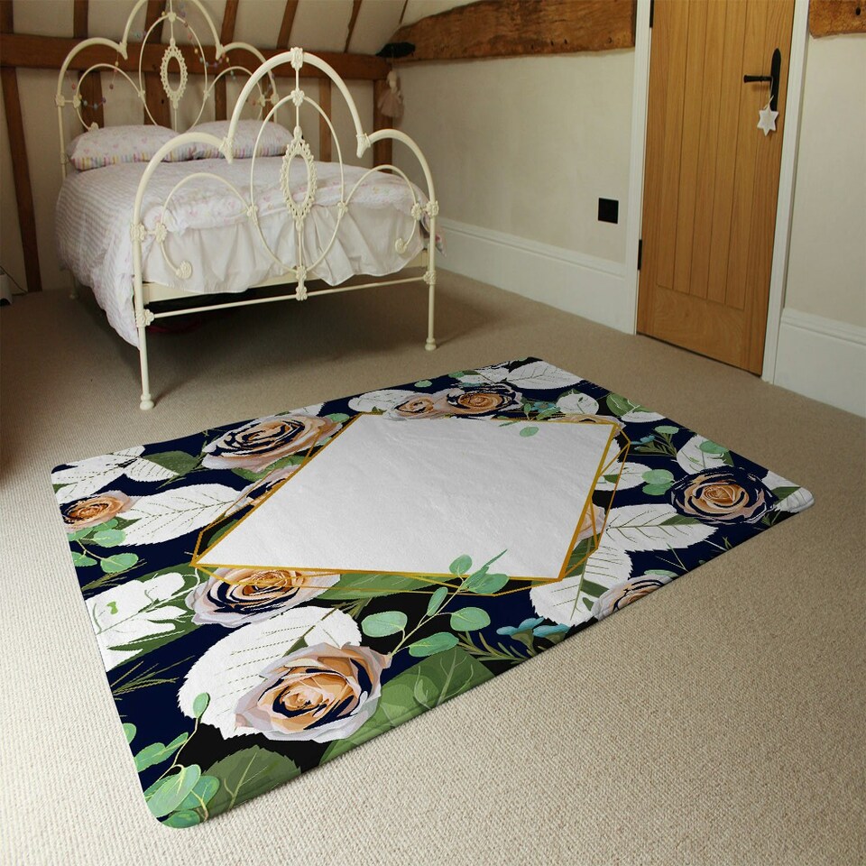 image 1 of Decorative Flowers On Navy Background (Rug) Multi | Small: 60x110cm