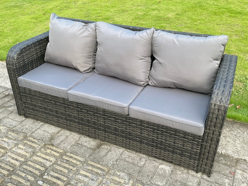 image 1 of Fimous Rattan Outdoor Garden Furniture Sets Height Adjustable Rising lifting Dining Table Lounge Sofa Set With Reclining Chair Dark Grey Mixed