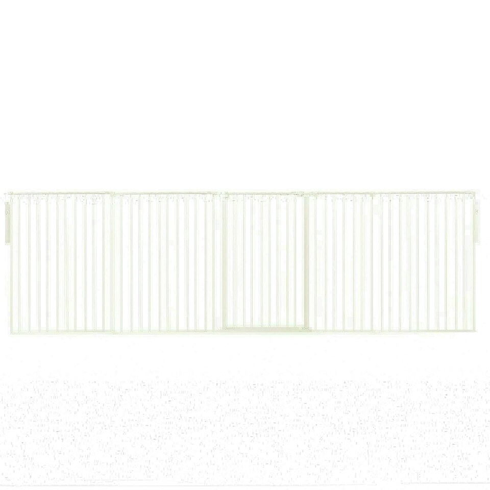 image 1 of Safetots Premium Extra Tall Room Divider, up to 344cm Wide, White, 105cm Tall, Multi Panel Flexible Room Barrier, Room Divider with Door for Baby White
