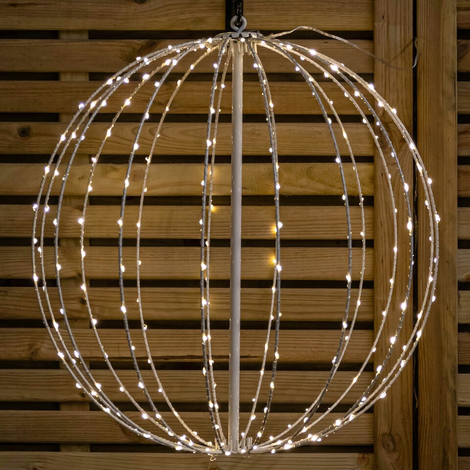 image 1 of 50cm White Metal Folding Christmas Ball with 256 Warm White LEDs