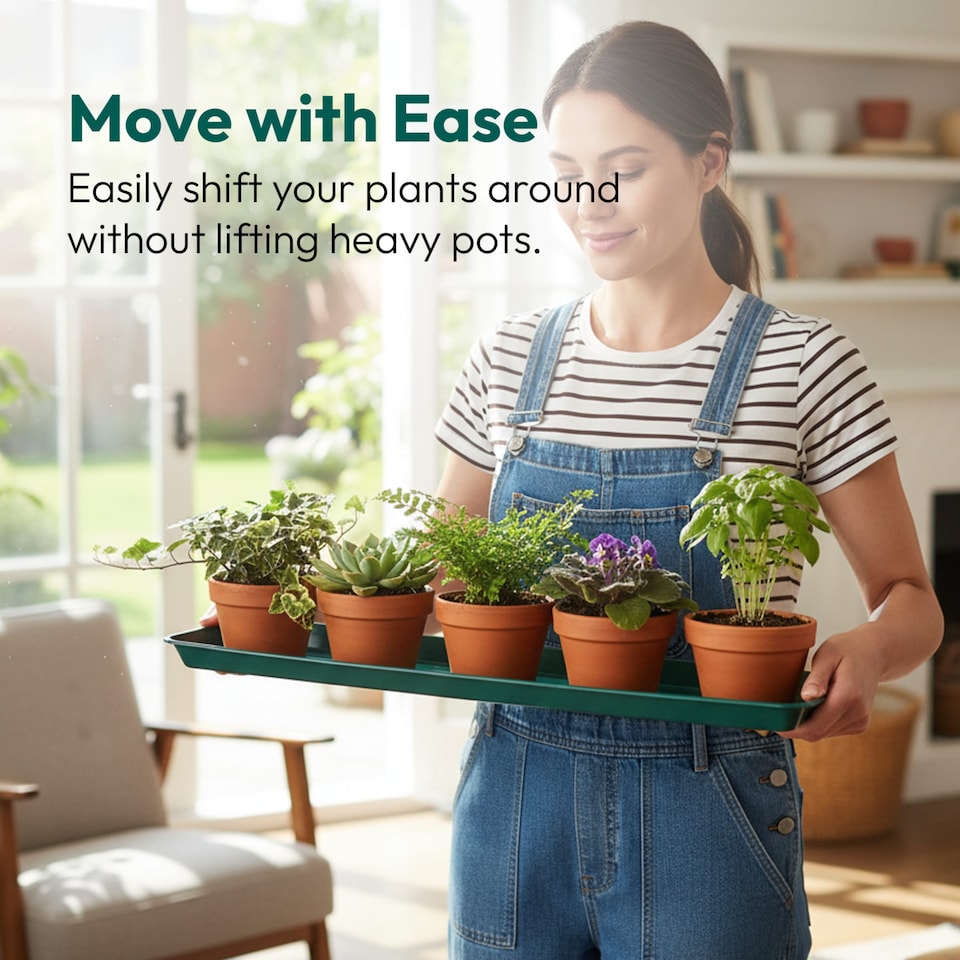 image 1 of 61cm Medium Windowsill Plant Tray Plastic Drip Tray for Indoor Outdoor Plant Pots Pack of 6