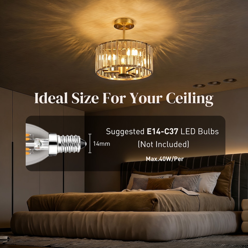 image 1 of HOMCOM Semi Flush Mount Modern Crystal Chandelier Ceiling Light