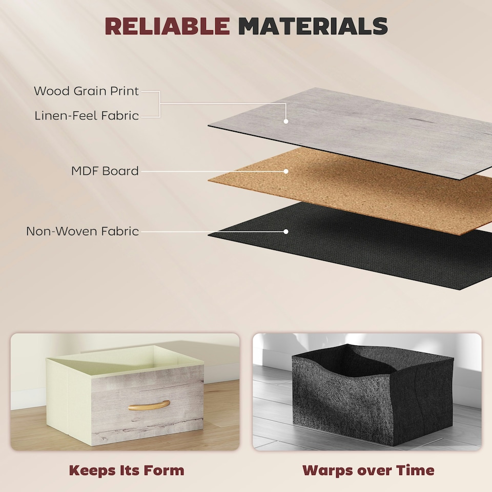 image 1 of HOMCOM Fabric Chest of Drawers, 4 Drawer Dresser for Bedroom, Natural Wood | Multi