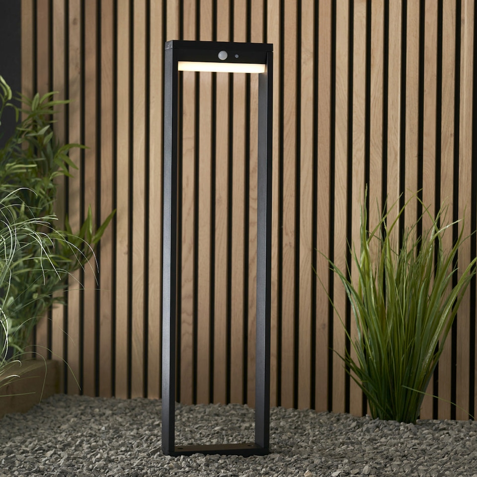 image 1 of 800mm Solar Powered Outdoor Bollard Post Light - Textured Black & White Diffuser