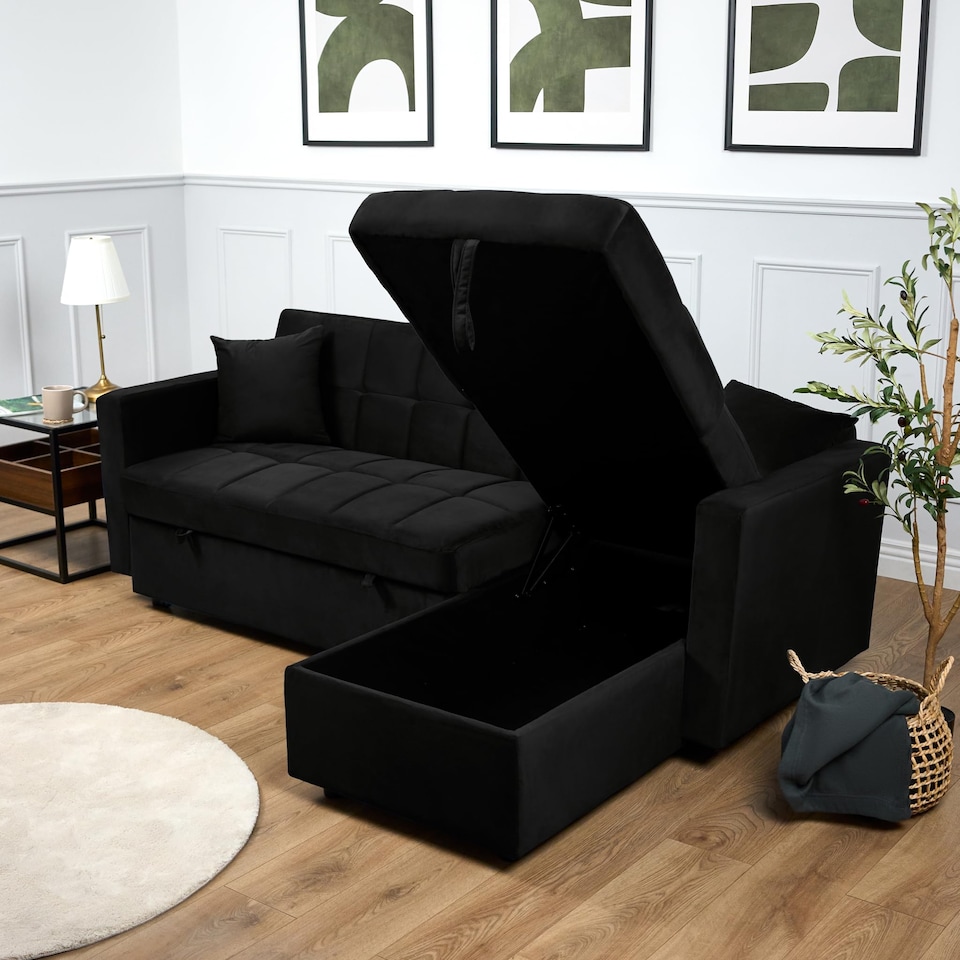 image 1 of Bargainia Milo 3 Seater Velvet Corner Sofa Bed Living Room
