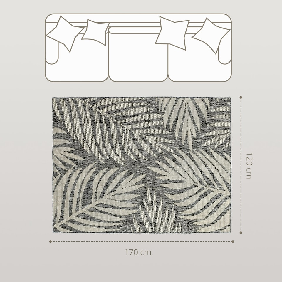 image 1 of HOMCOM UV Resistant Area Rug, Easy-Clean Machine Washable Indoor & Outdoor Rug for Kitchen, Bathroom or Living Room, Patio, Garden, 170 120 cm, Grey | Grey | White | 1