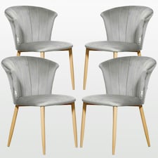 Set of 4 Elsa Velvet Dining Chairs with Wooden Legs, Curved Back & Comfortable Seating Grey