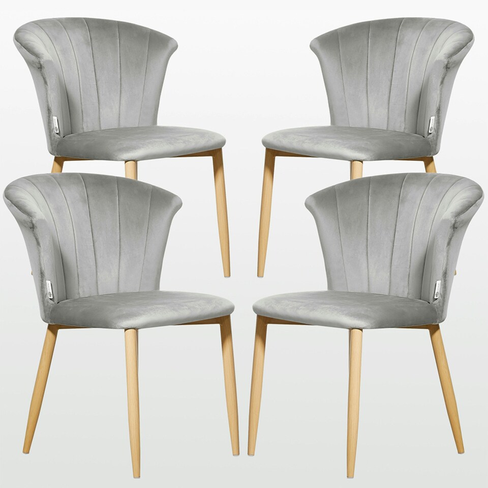 image 1 of Set of 4 Elsa Velvet Dining Chairs with Wooden Legs, Curved Back & Comfortable Seating Grey