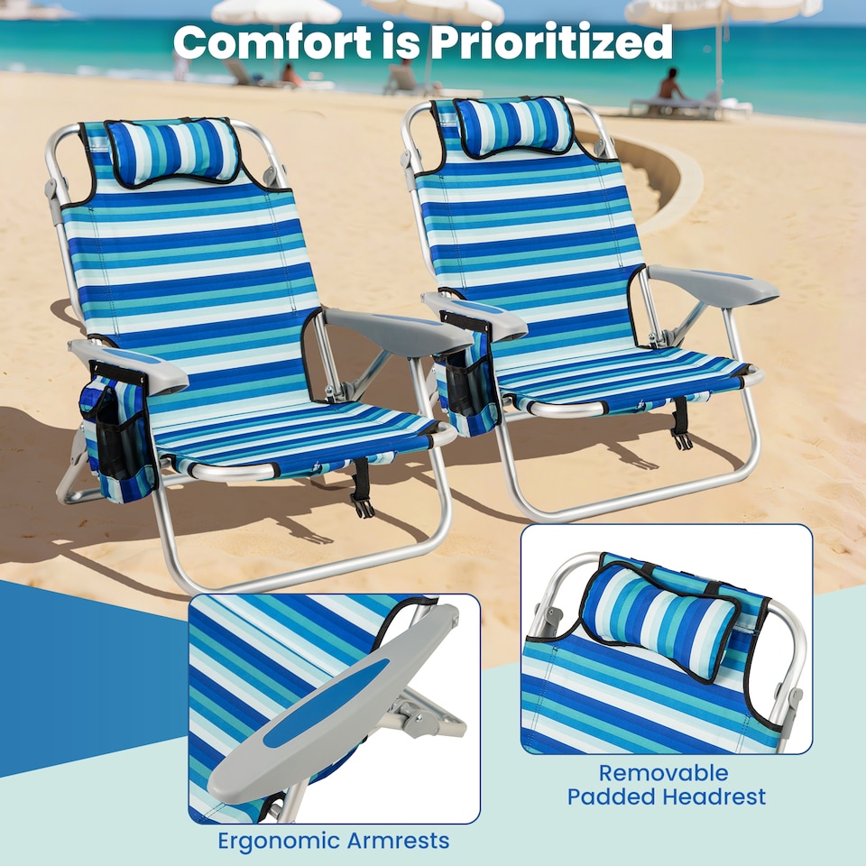 image 1 of COSTWAY 2 PCS Folding Beach Chair Adults Portable Low Sand Chair