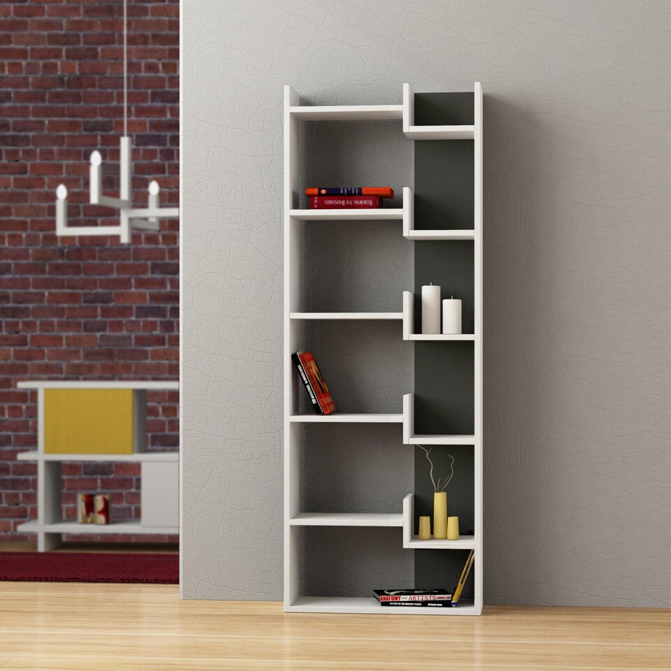 image 1 of Decortie Oppa Bookcase 60x22x162cm White Anthracite Grey