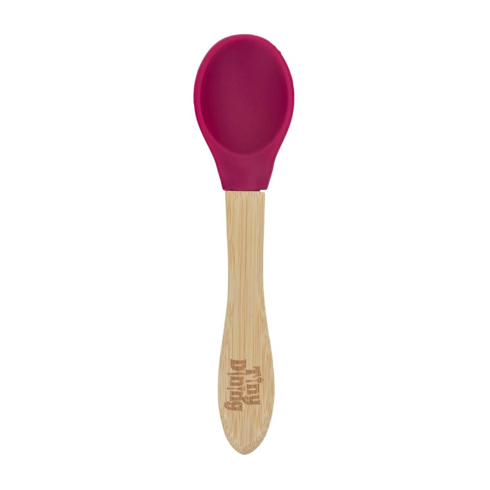 image 1 of Tiny Dining Bamboo Silicone Tip Spoon - Red - Children's Baby Toddler Soft Curved Feeding Weaning Spoon