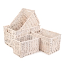 Set of 4 Wicker White Wash Storage Open Basket | White | White | Not provided