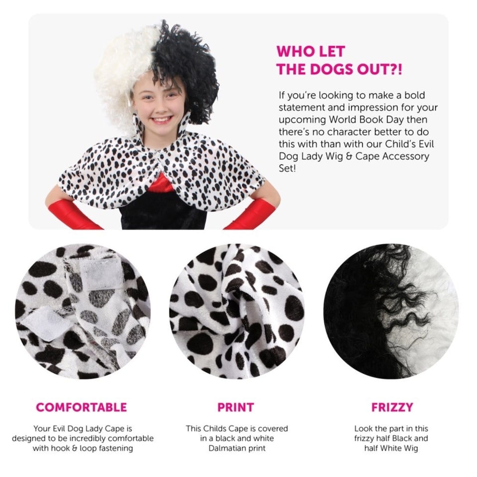 image 1 of Evil Dog Lady Cape and Wig Set Black | One Size