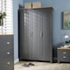 image 4 of Wardrobe 3 Door Bedroom Furniture Clothing Storage Oak Top Wooden Unit Grey