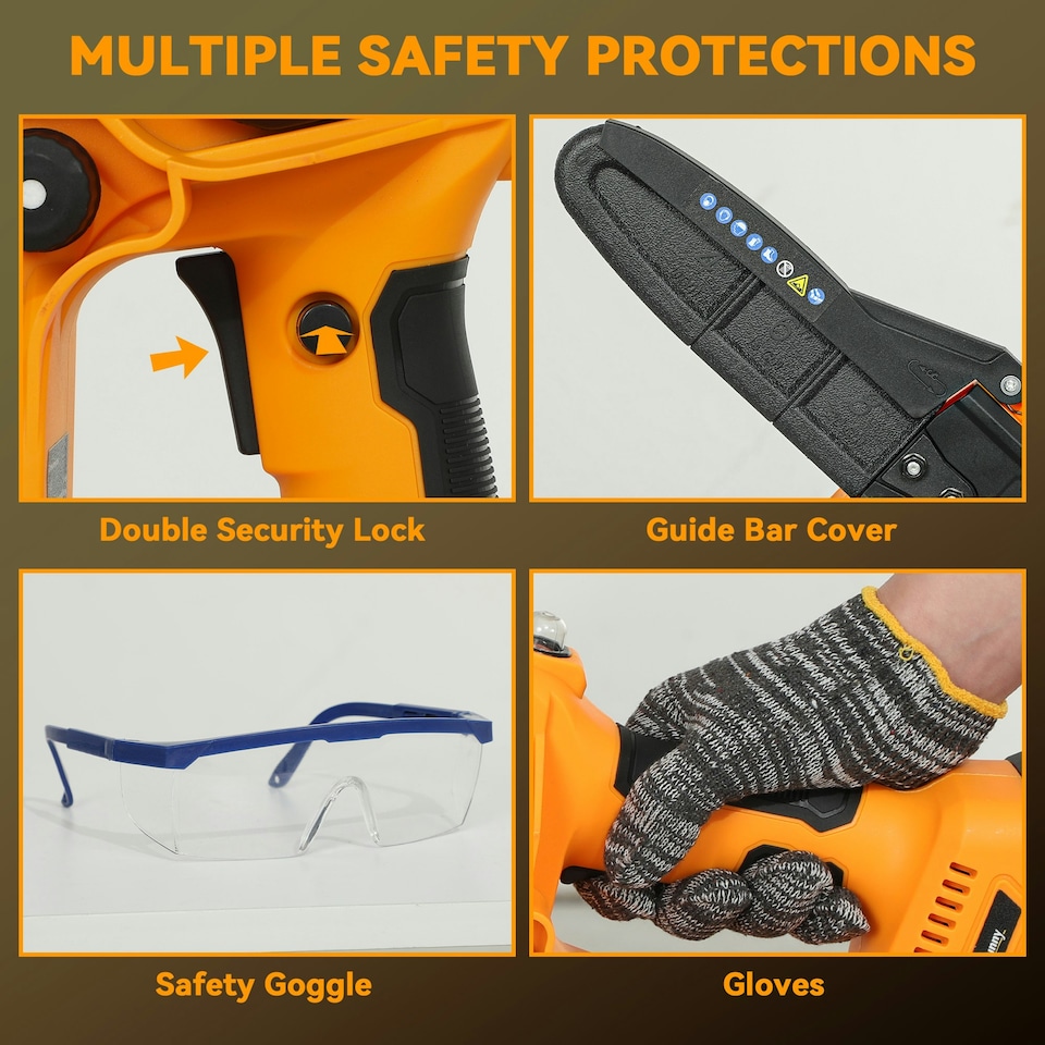 image 1 of Outsunny 8 Inch Electric Chainsaw with Brushless Motor, 2 Batteries, Orange
