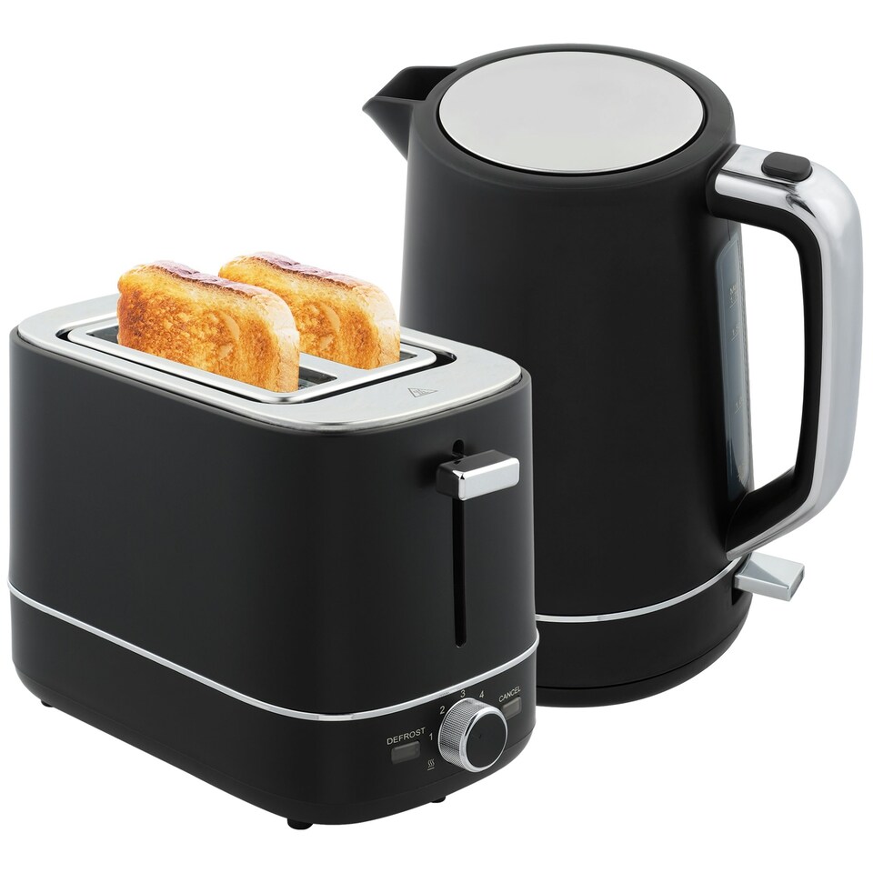 image 1 of HOMCOM 1.7L 3000W Fast Boil Electric Kettle and 2 Slice Toaster Set, Black