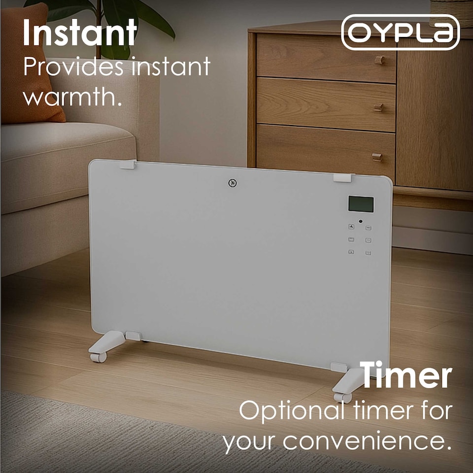 image 1 of 2000W White Glass Free Standing Electric Panel Convector Heater