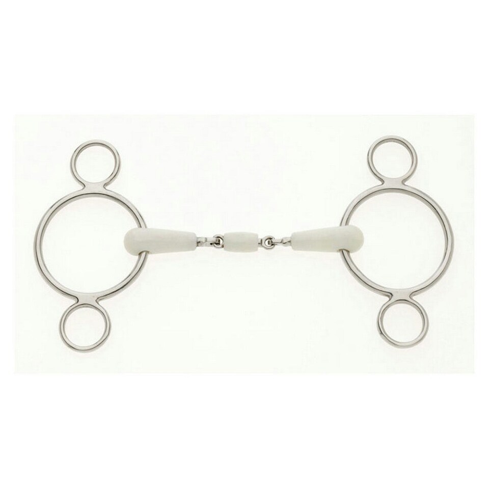 image 1 of Lorina Flexi Peanut Joint 2 Ring Continental Horse Gag - Silver - 5.5in