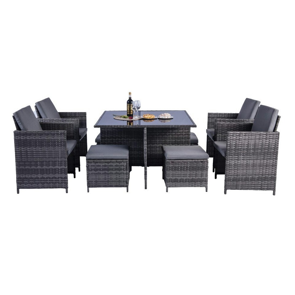 image 1 of Milano 9 Piece Rattan Cube Dining Set - Grey