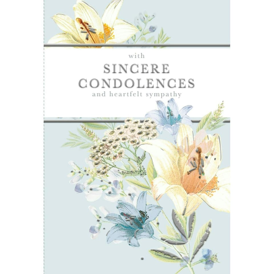 Words 'n' Wishes Thoughts of You Sympathy Card from Bouquet of Lilies, With Sincere Condolences - Silver Foil Finish