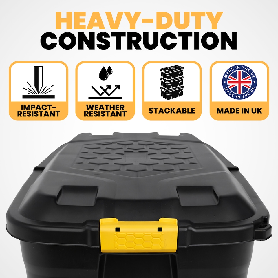 image 1 of 190L Extra Large Storage Box on Wheels with Lid - Heavy-Duty Lockable (Black)
